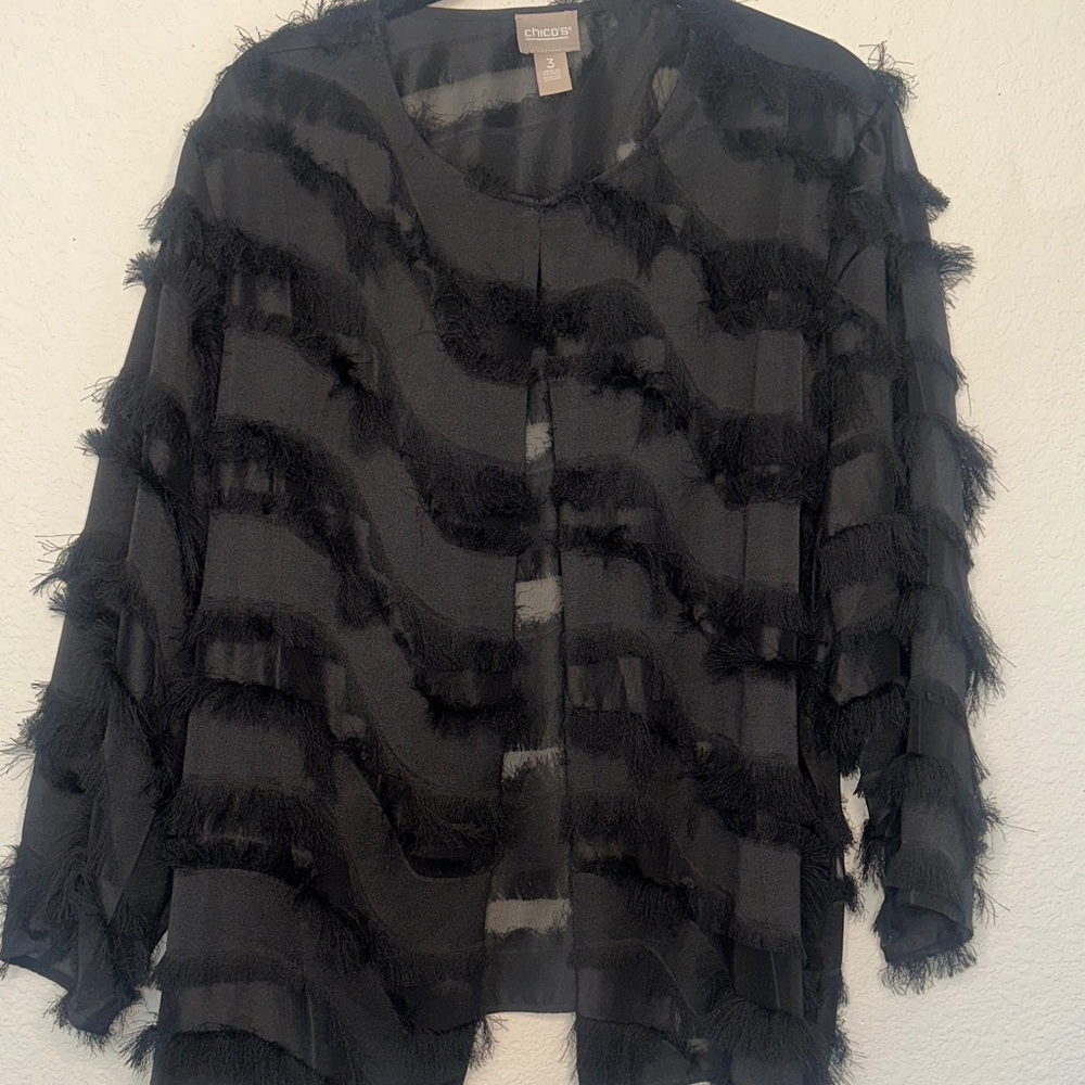 Chico's Black‎ Fringe-Strip Open Cardigan